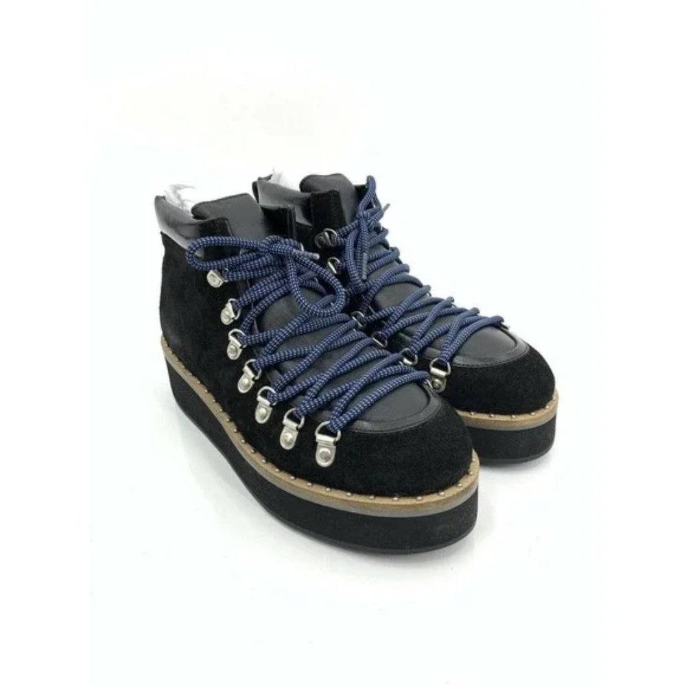 Free People Black Suede Platform Hiking Boots with Navy Laces
